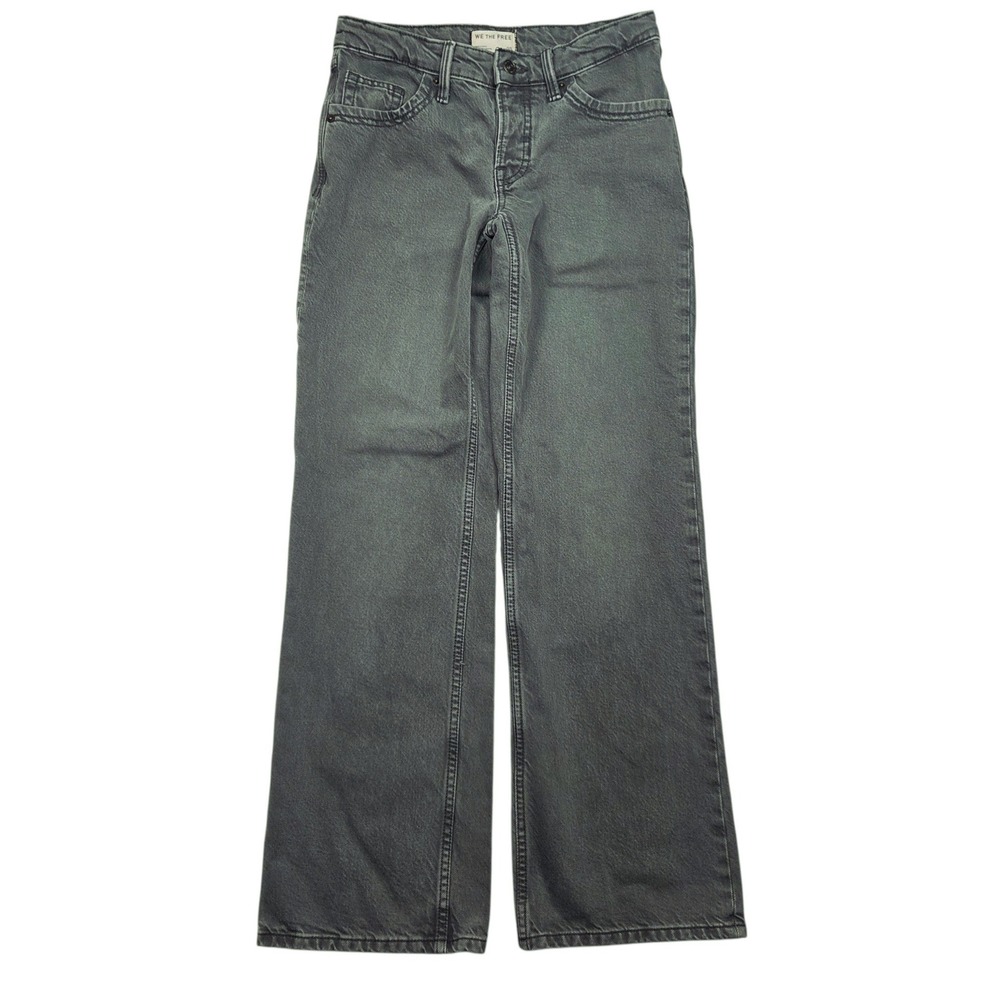 We The Free People Jeans Womens 25 Green Wide Leg Button Fly Denim Pants Baggy